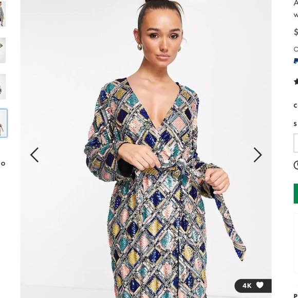 ASOS EDITION diamond belted wrap midi dress in sequin - Picture 4 of 4